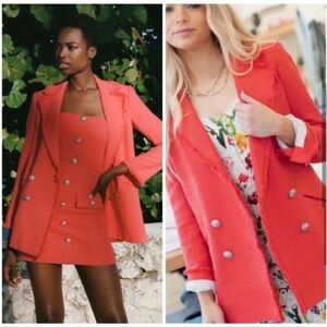 VERONICA BEARD | Nayeli Dickey Blazer Jacket
Tweed Cotton Blend Watermelon Coral